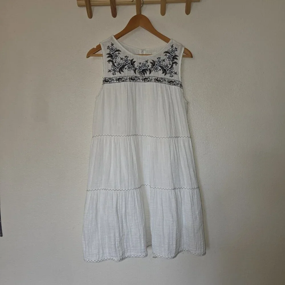 Max Studio White Embroidered Boho Cotton Midi Dress Small Sleeveless Summer - Picture 5 of 16